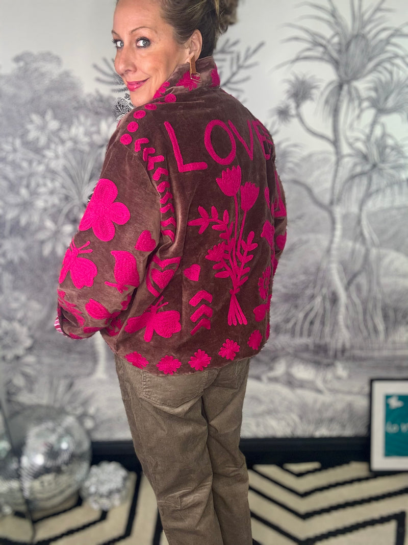 Love Embroidered Velvet Jacket