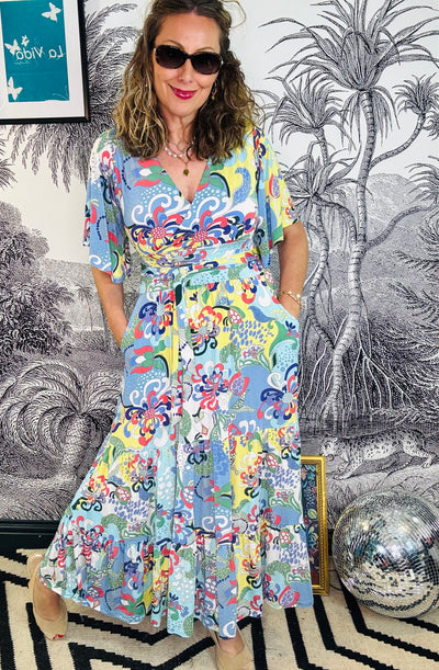 Tilly Maxi Dress in Blue Bardot