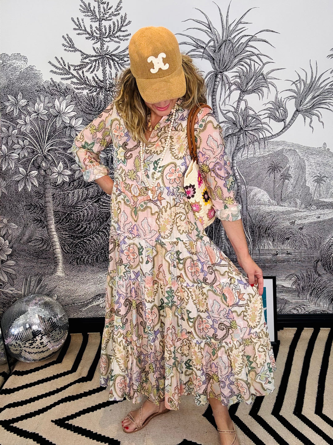Marbella Silk Pastel Print Maxi Dress With Sleeve