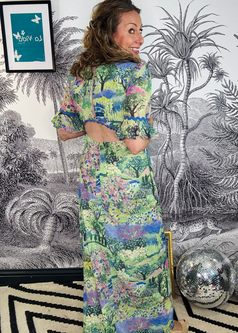 Blake Frill Sleeve Maxi Dress with Split