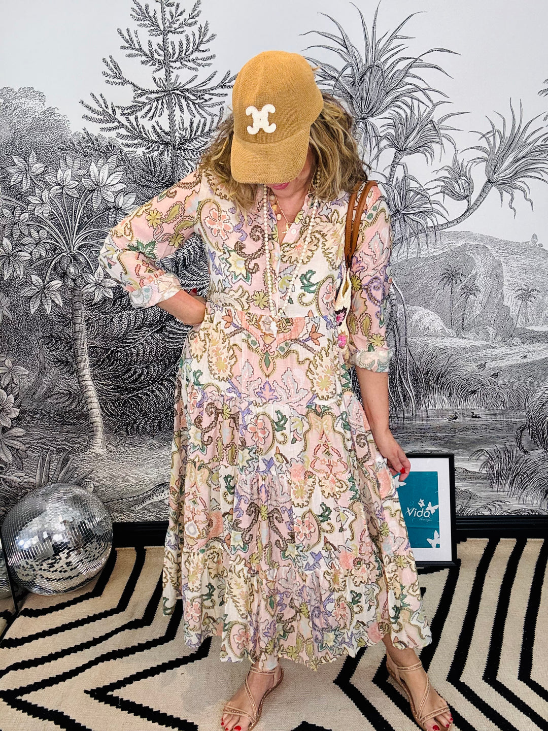 Marbella Silk Pastel Print Maxi Dress With Sleeve
