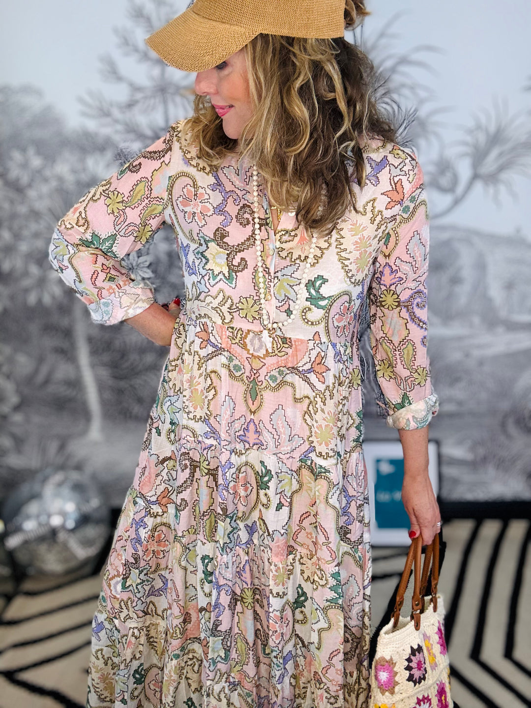 Marbella Silk Pastel Print Maxi Dress With Sleeve