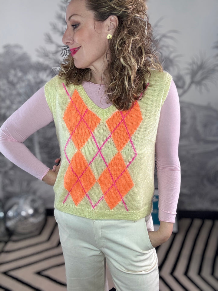 Emily V Neck Argyle Pattern Mohair Tank Top