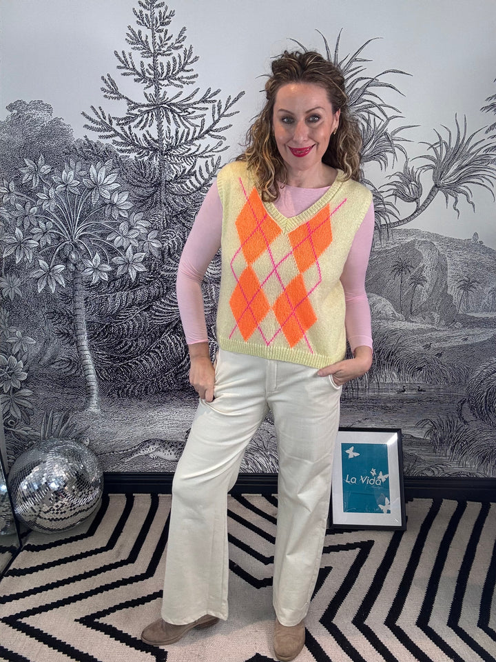 Emily V Neck Argyle Pattern Mohair Tank Top