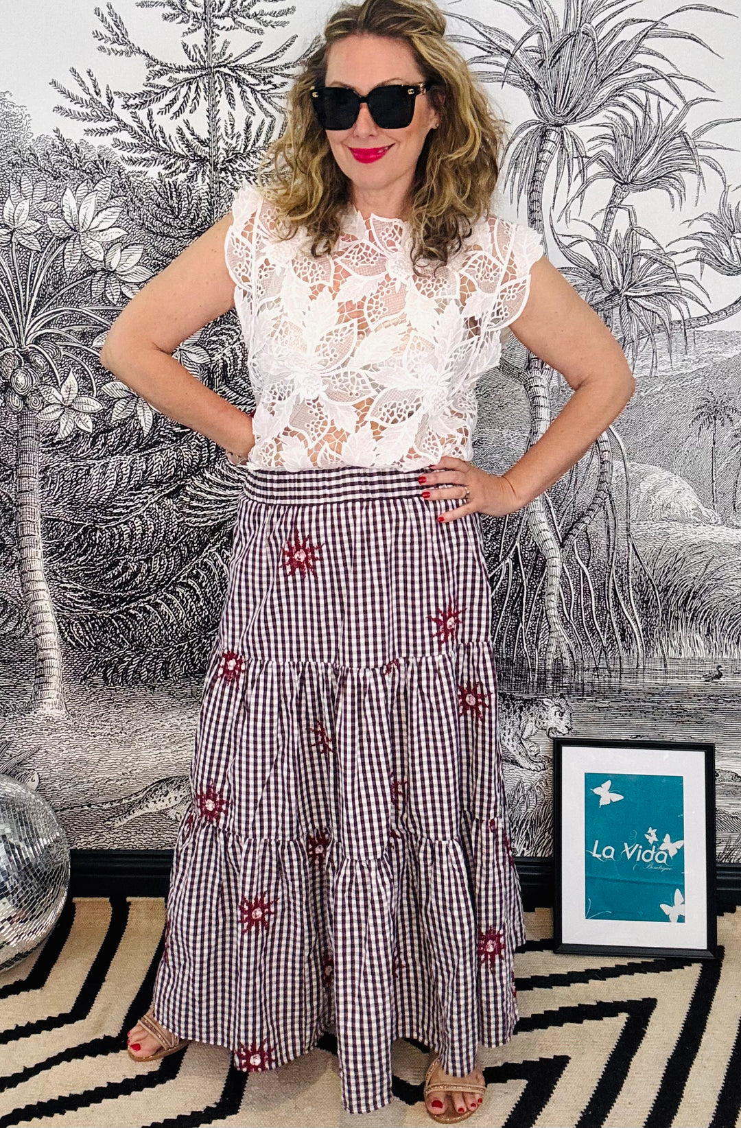 Lore Gingham Sequin Detail Maxi Skirt