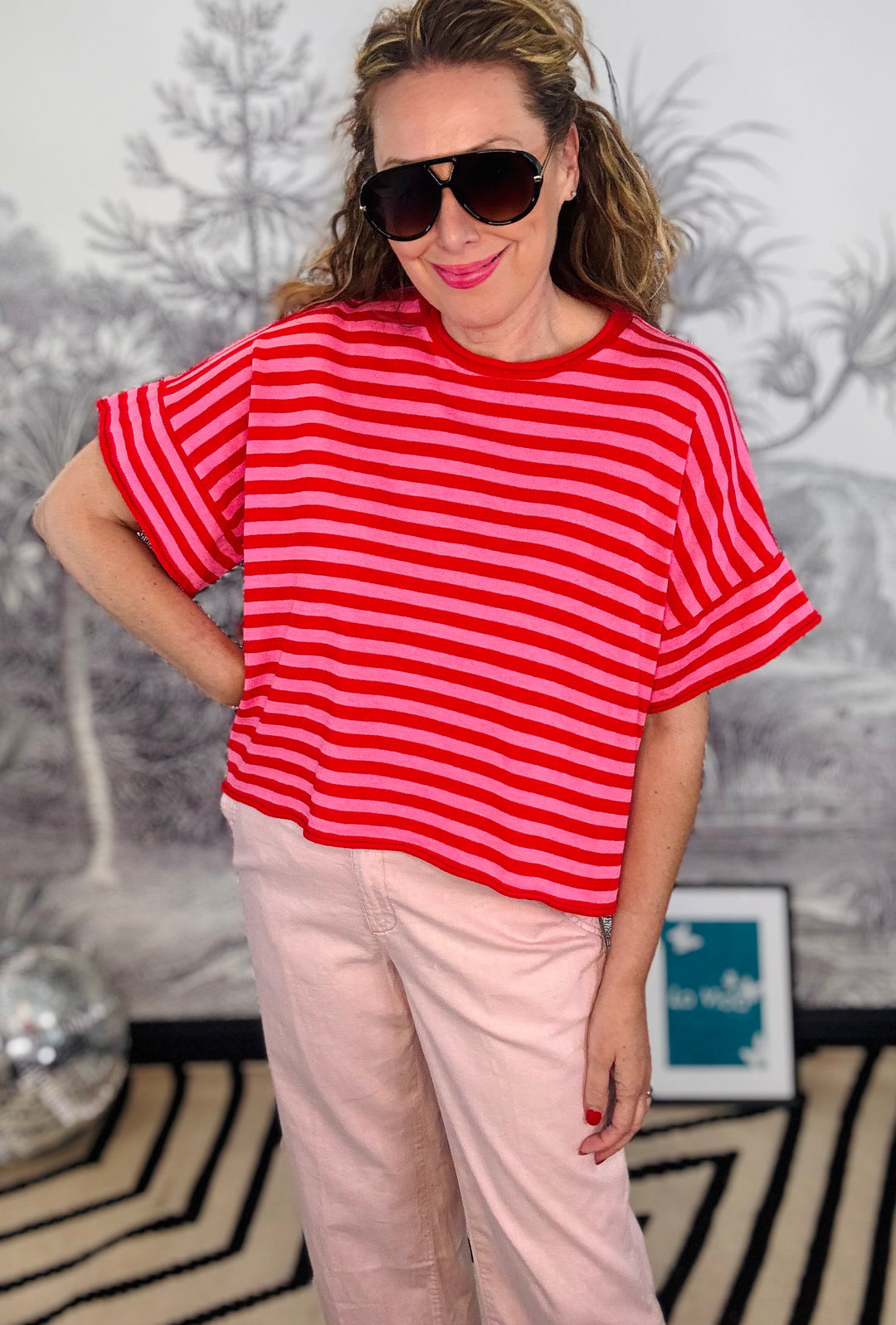 Suzy Stripe Knit in New Pink &amp; Red Stripe