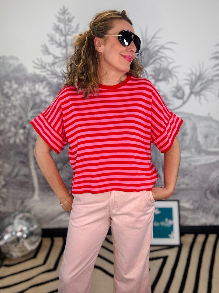 Suzy Stripe Knit in New Pink &amp; Red Stripe