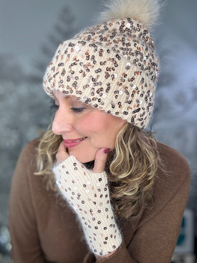 Sequin Beanie Pompom Hat