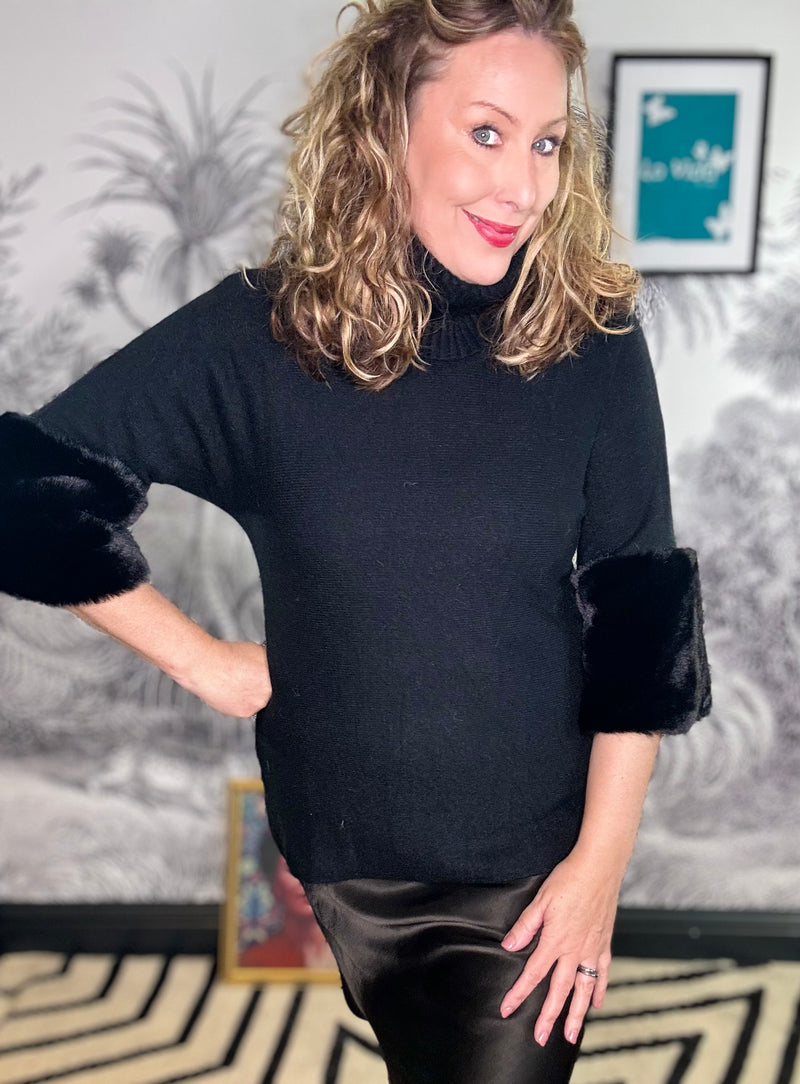Aspen Roll Neck Jumper with Faux Fur Trim