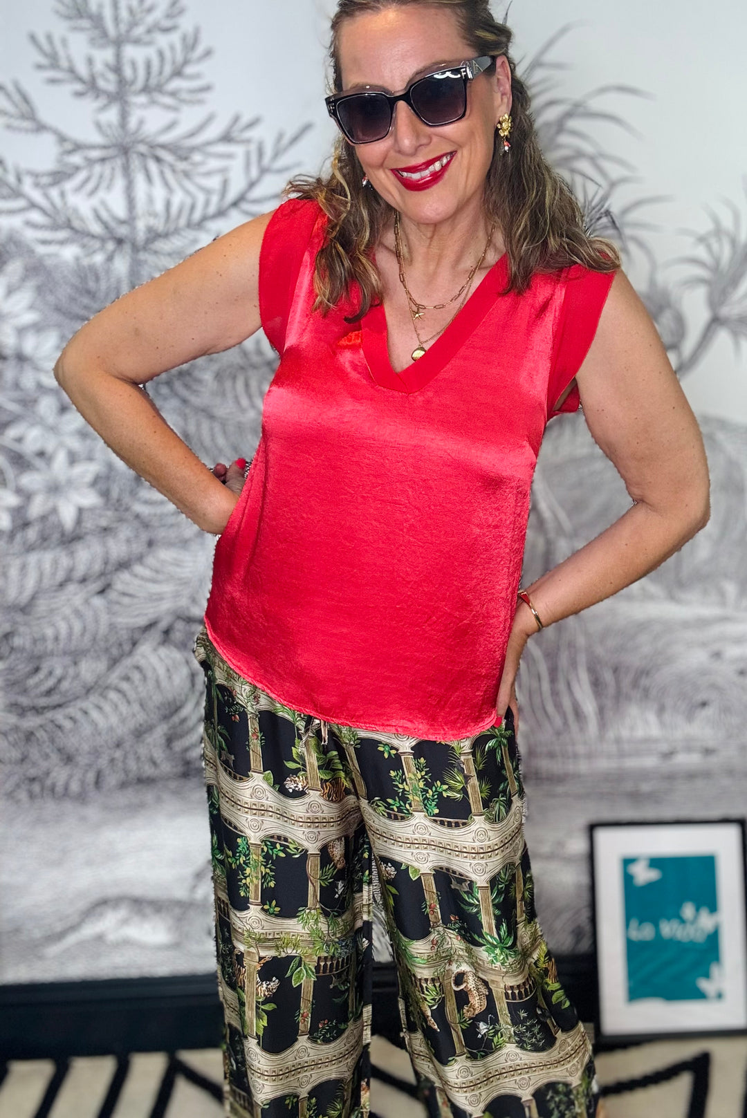 Lara Silky Sleeveless Top with Chiffon Trim Detail