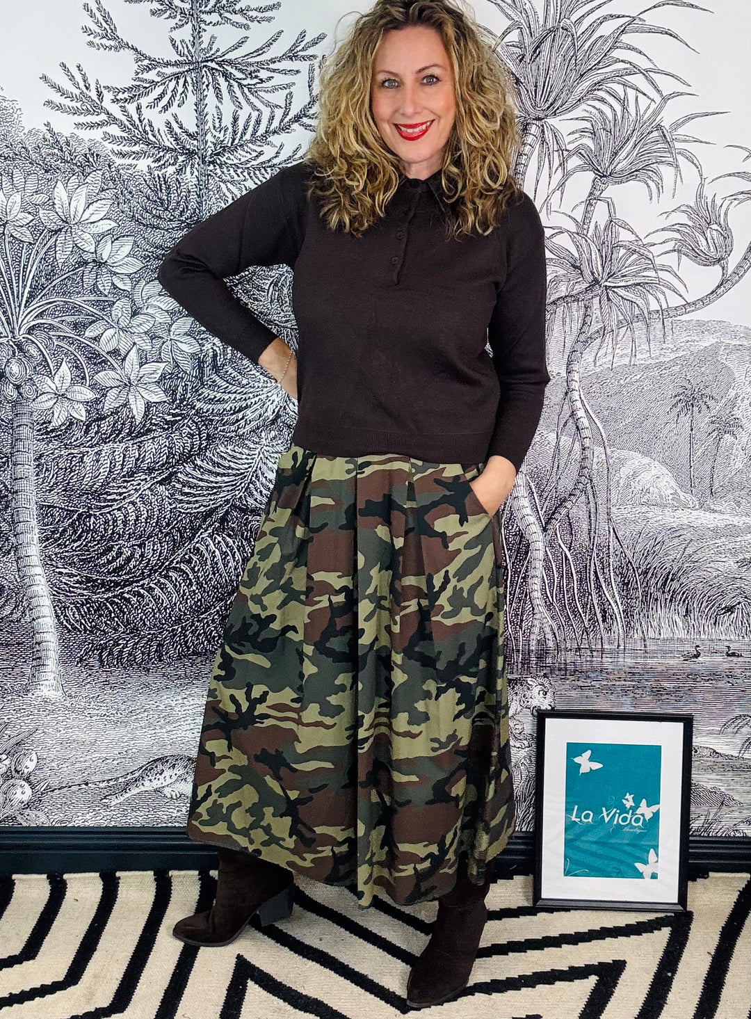 Paprica Skirt in Dark Camouflage Print