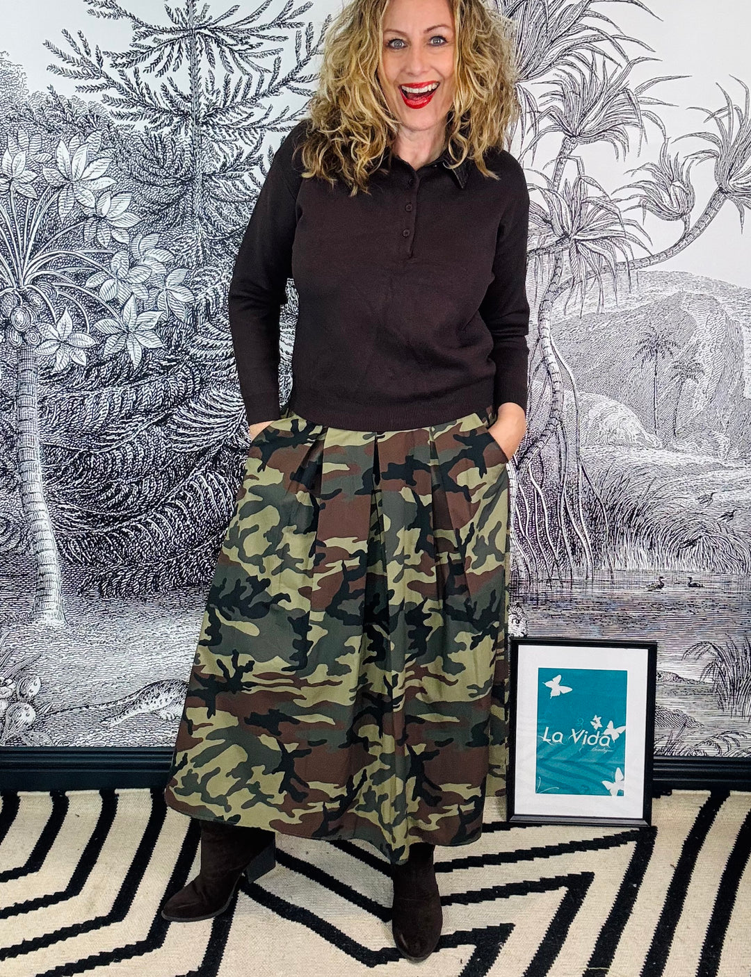 Paprica Skirt in Dark Camouflage Print