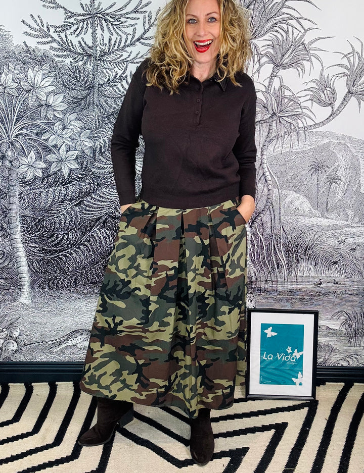 Paprica Skirt in Dark Camouflage Print