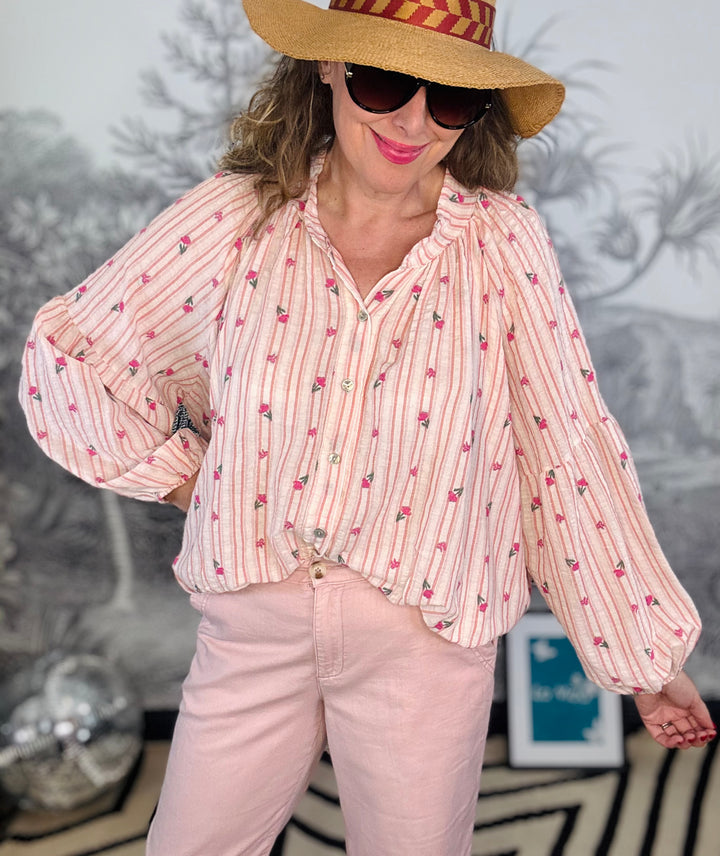 Tulip and Stripe Oversized Cotton Blouse
