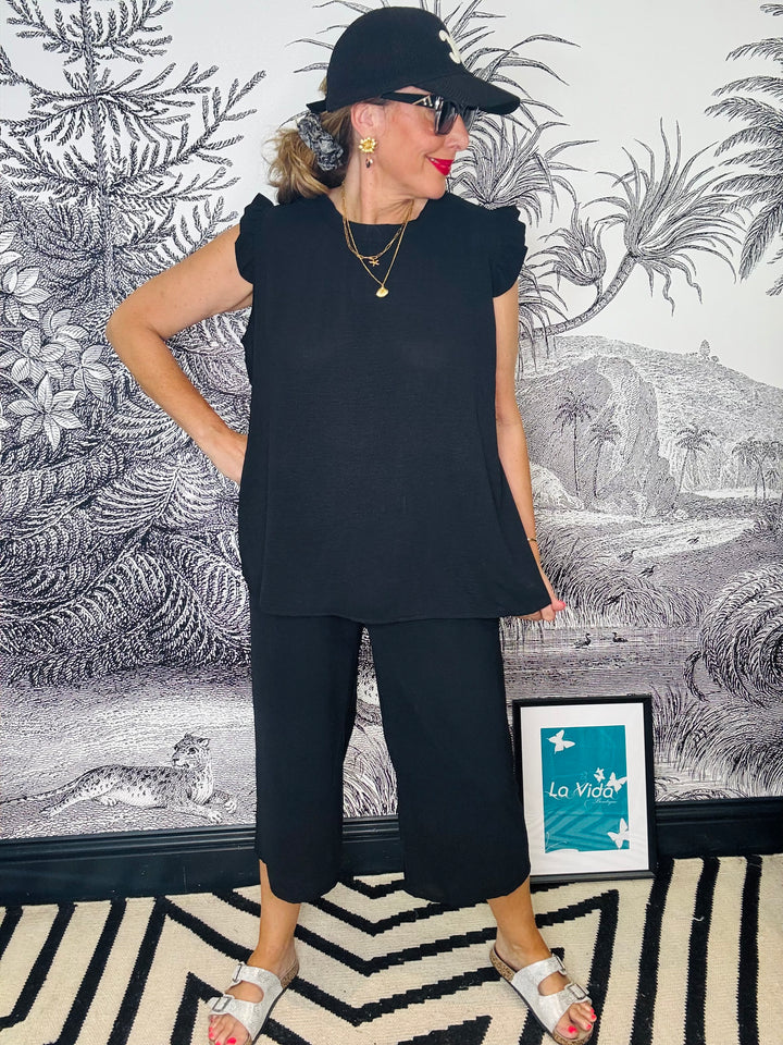 Drew Ruffle Sleeve Top &amp; Culottes Set