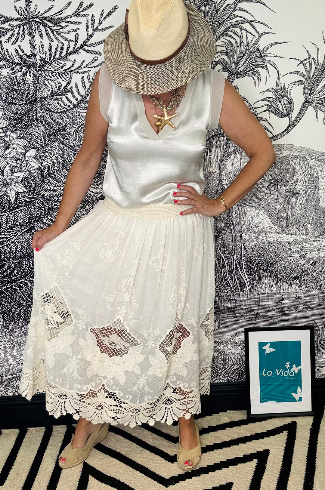 Cici Cut Out Crochet Midi Skirt