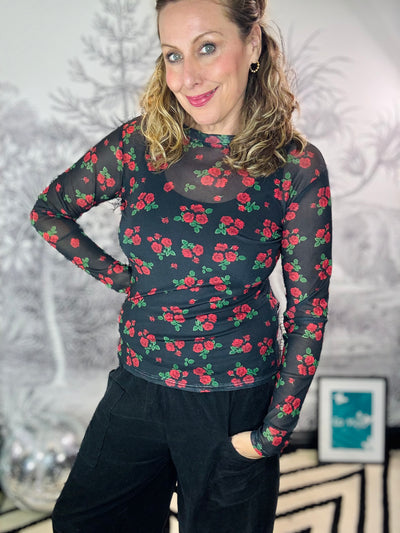 Annie Mesh Top in Red Flower