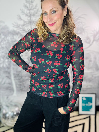 Annie Mesh Top in Red Flower
