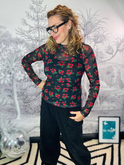 Annie Mesh Top in Red Flower