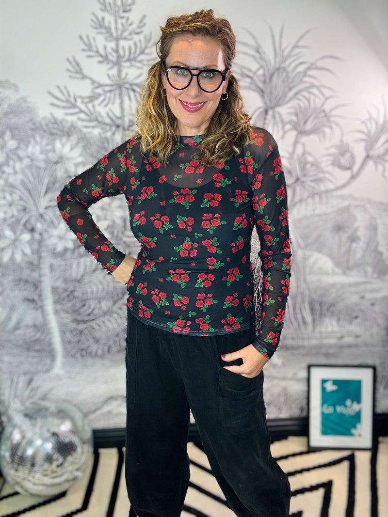 Annie Mesh Top in Red Flower