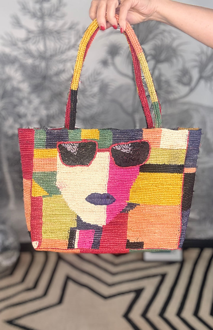 Grace Face Jute Zip Top Bag