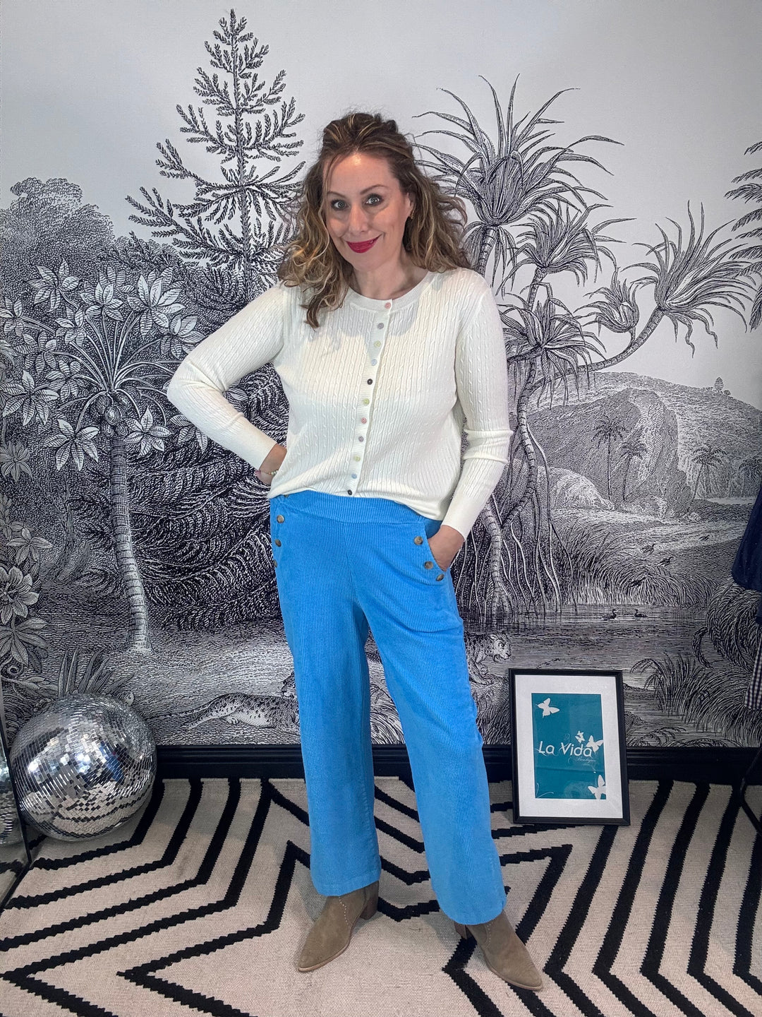 Fine Knit Cable Knit Cardigan with Multi Buttons in Off White