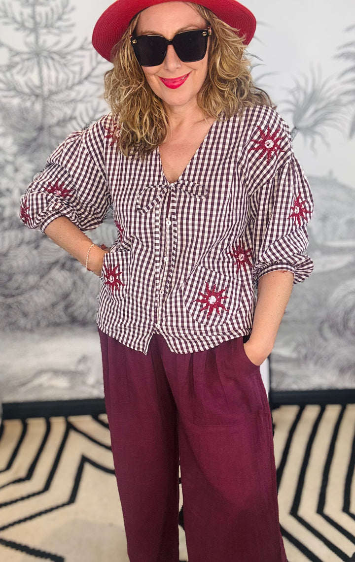 Lore Gingham &amp; Sequin Embroidery Blouse Jacket