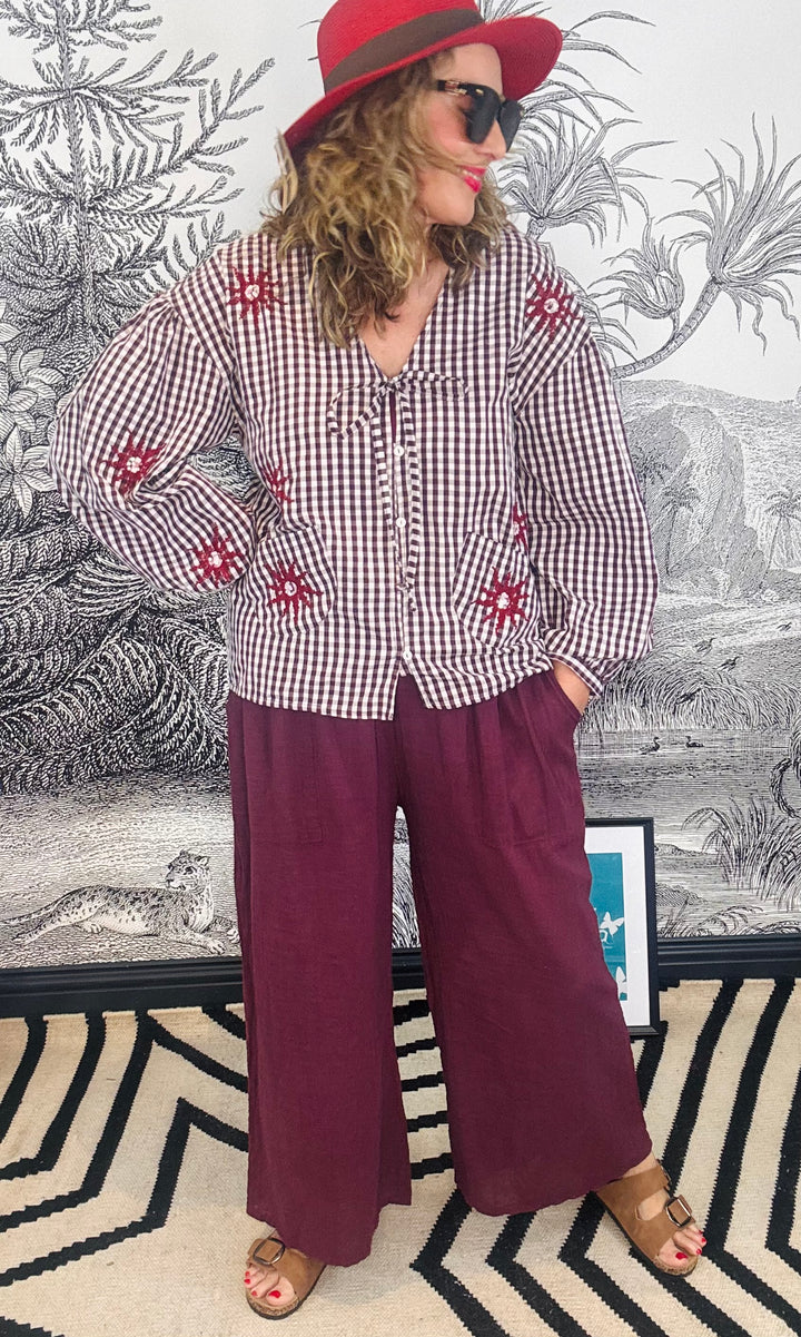 Lore Gingham &amp; Sequin Embroidery Blouse Jacket