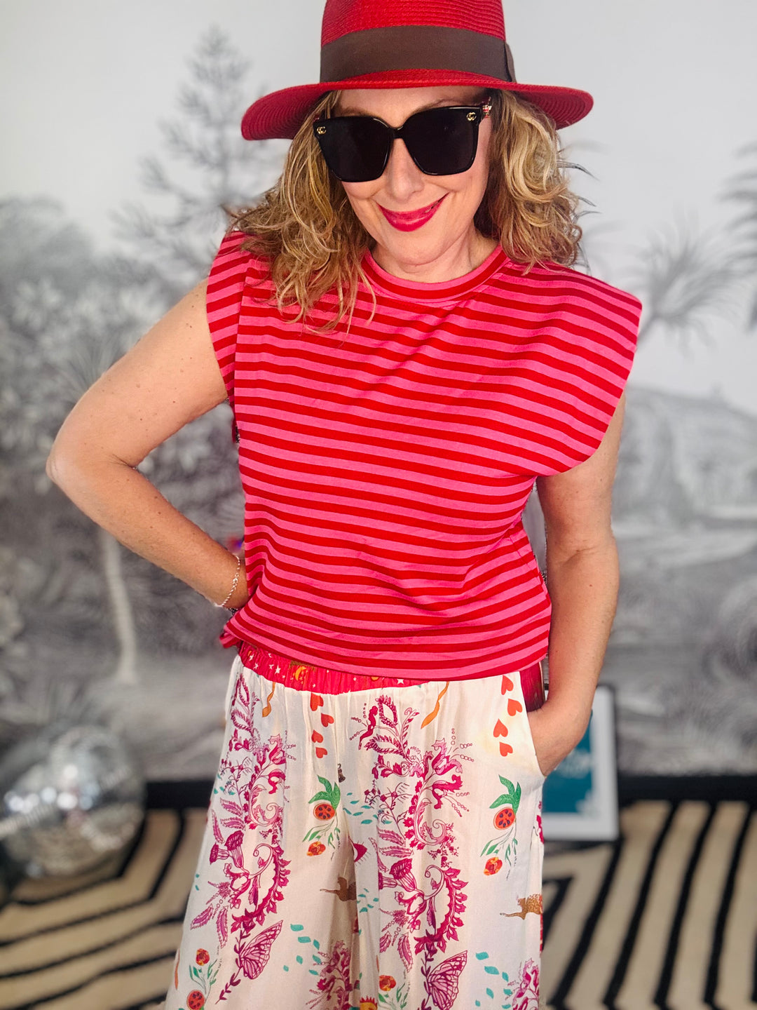Cathy Striped Padded Sleeveless Tee