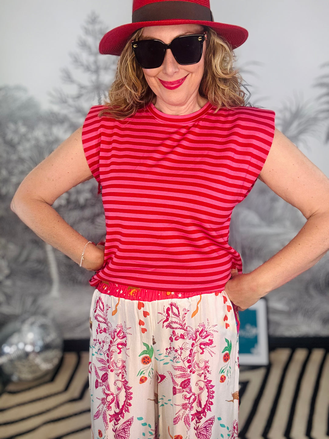 Cathy Striped Padded Sleeveless Tee