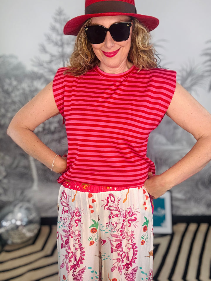 Cathy Striped Padded Sleeveless Tee
