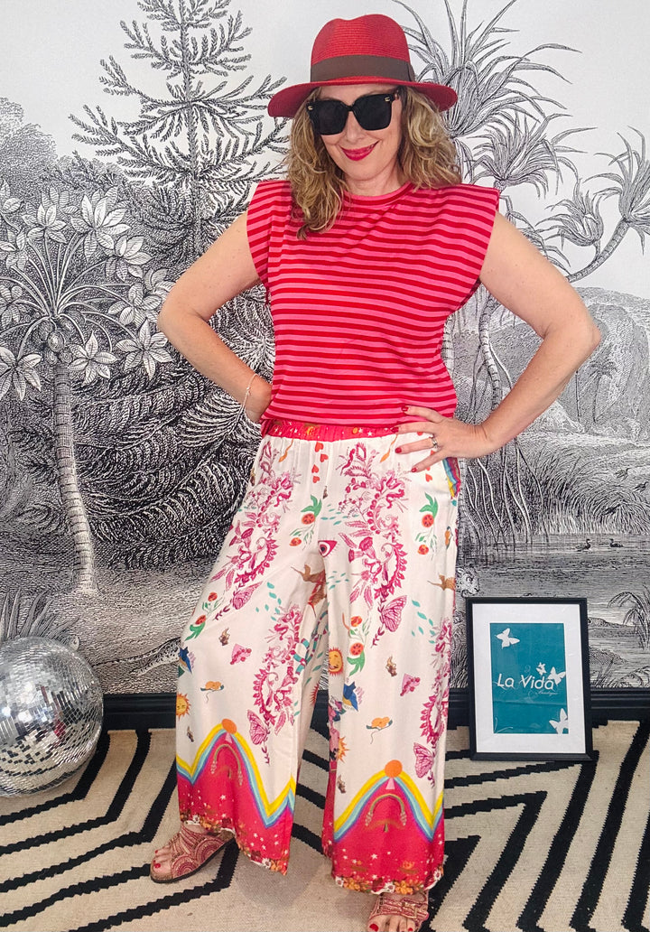 Loco Beautiful Print Viscose Wide Leg Trouser
