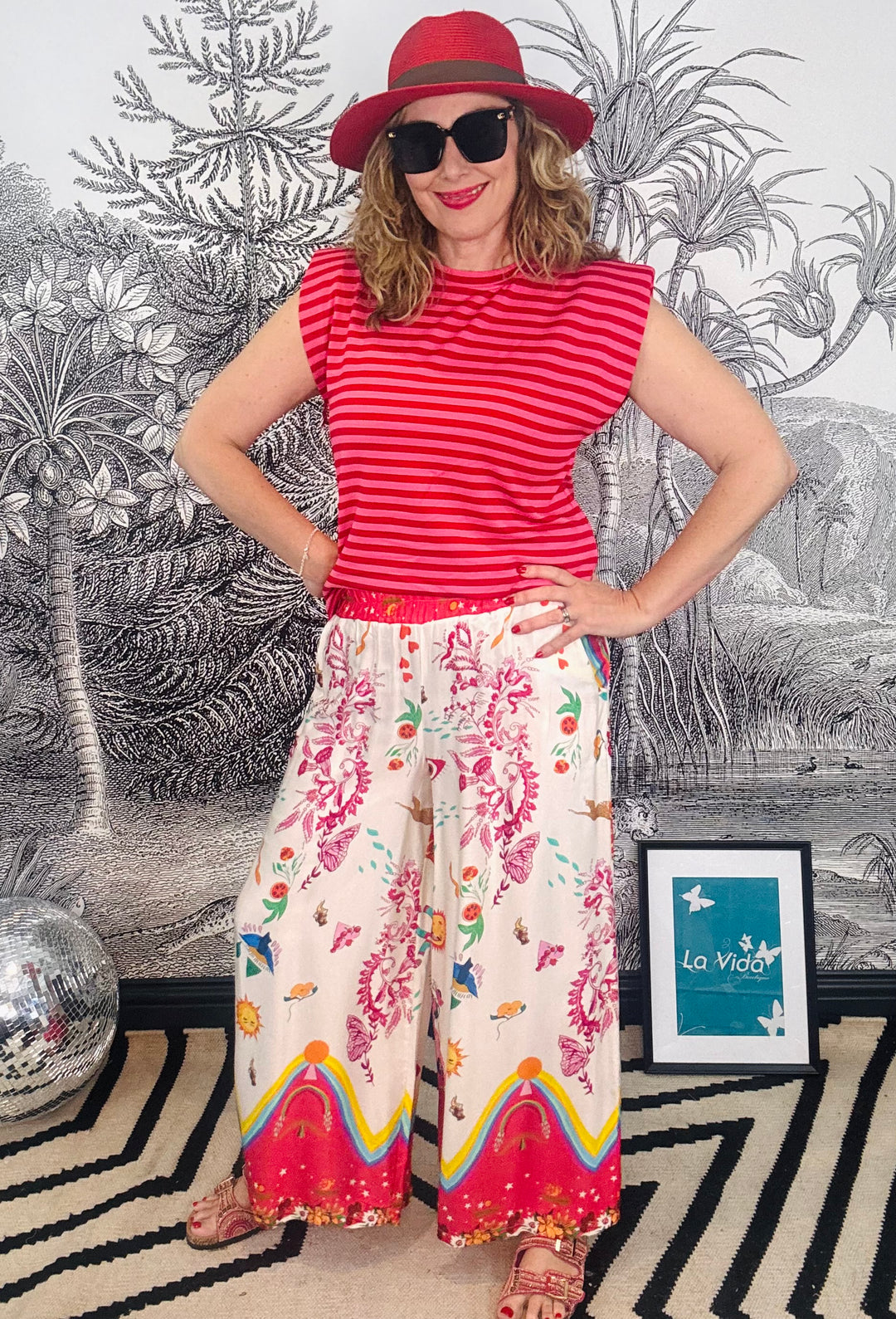 Loco Beautiful Print Viscose Wide Leg Trouser