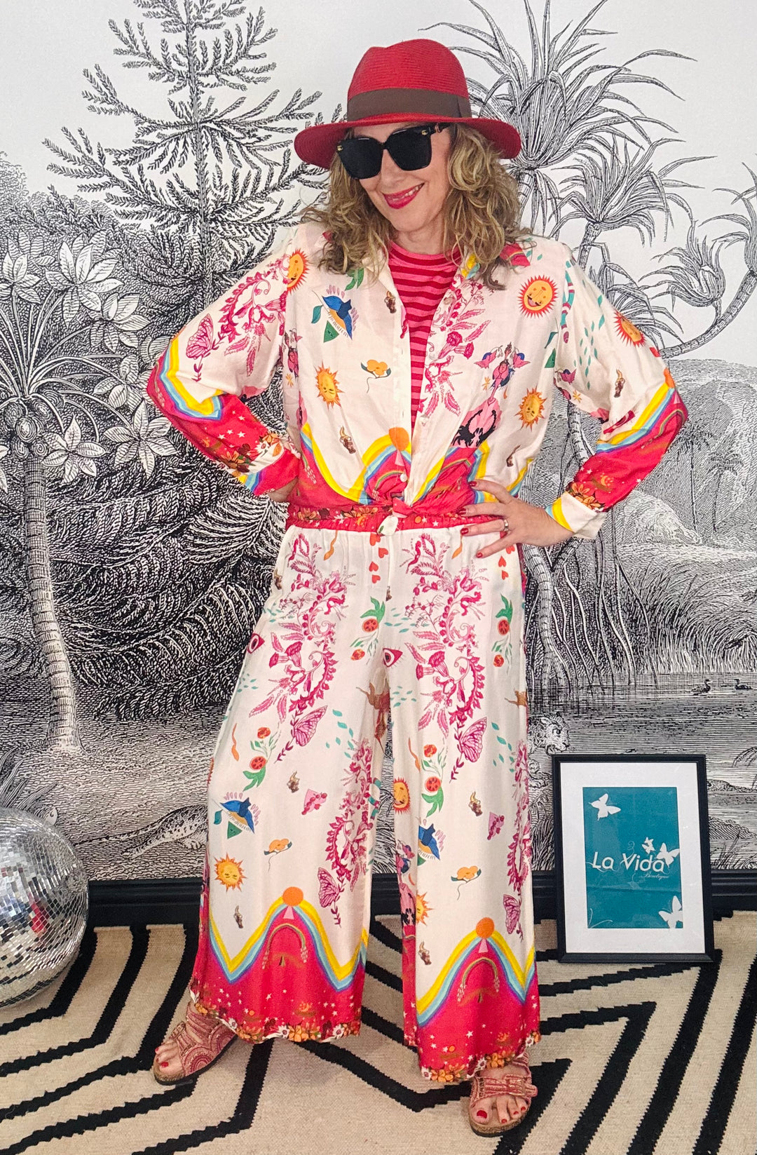 Loco Beautiful Print Viscose Wide Leg Trouser
