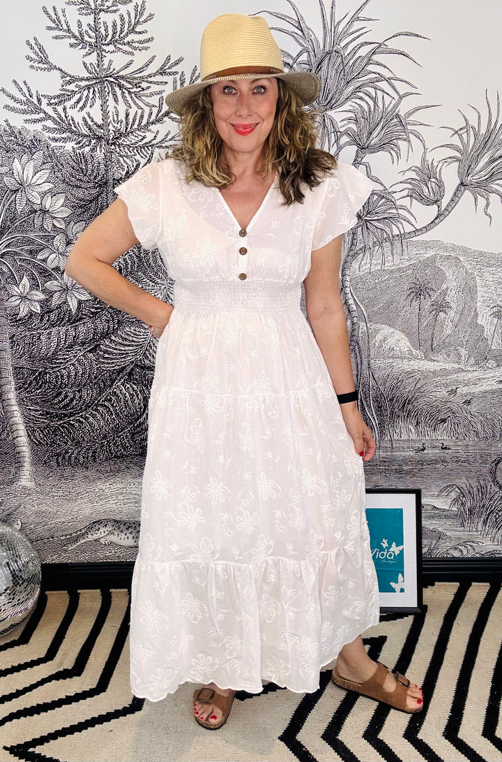 Andratx Broderie Anglaise Angel Sleeve Dress