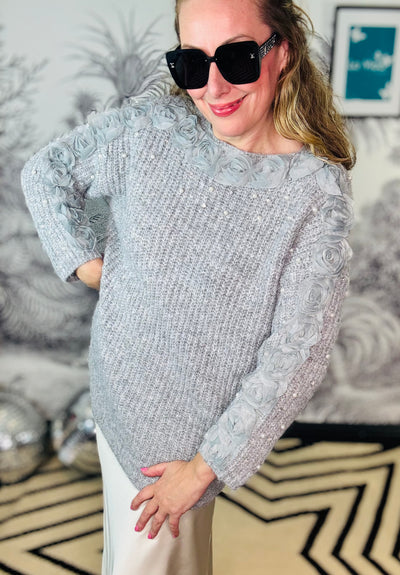 Nadia Pearl & Floral Applique Jumper