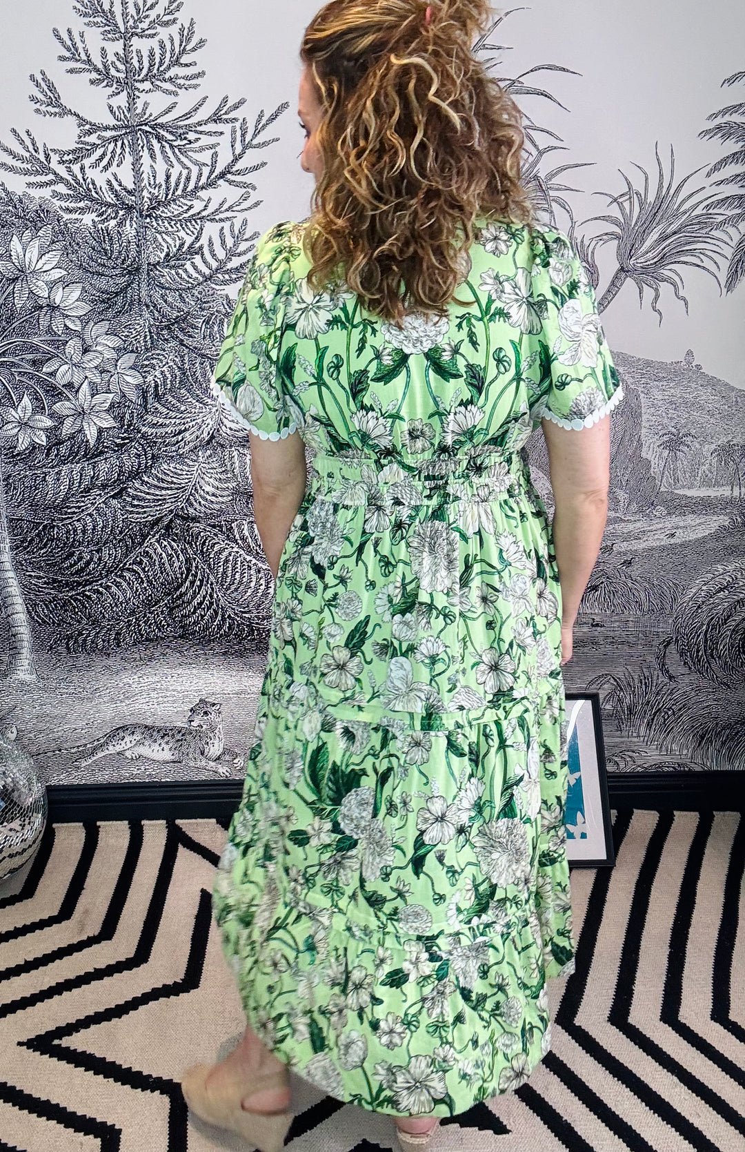 The Sylvie Lace Trim V-Neck Tiered Skirt Tea Dress