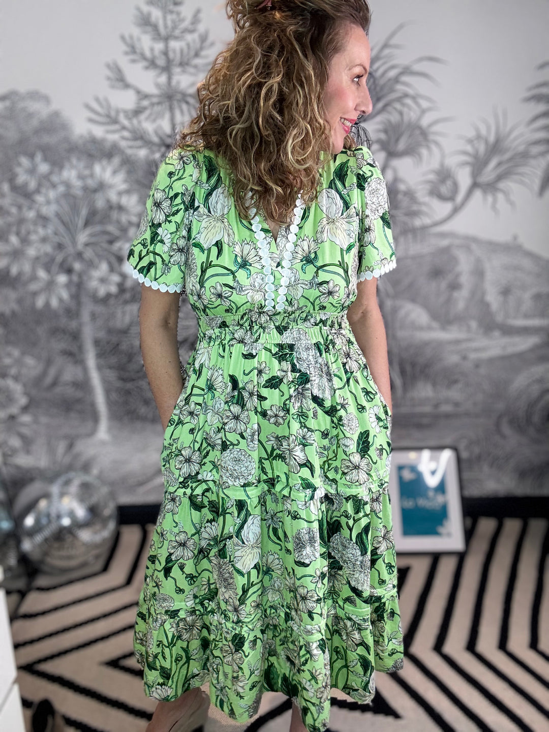 The Sylvie Lace Trim V-Neck Tiered Skirt Tea Dress