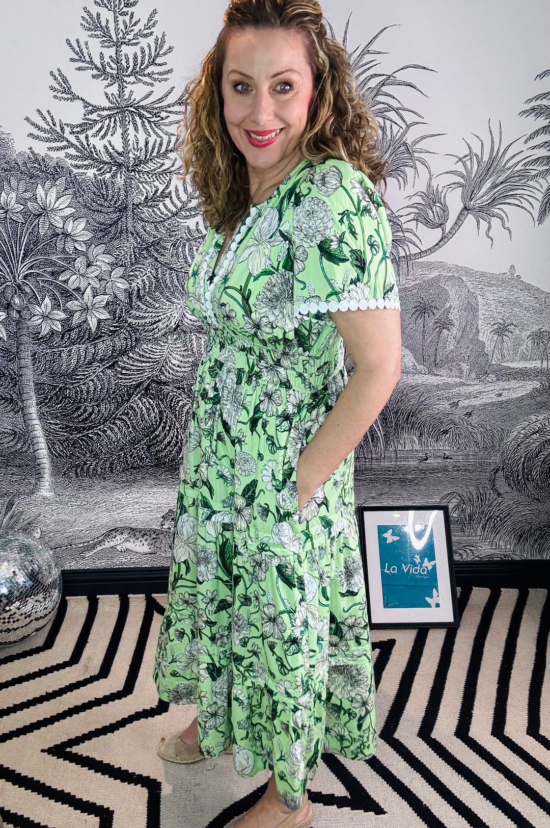 The Sylvie Lace Trim V-Neck Tiered Skirt Tea Dress