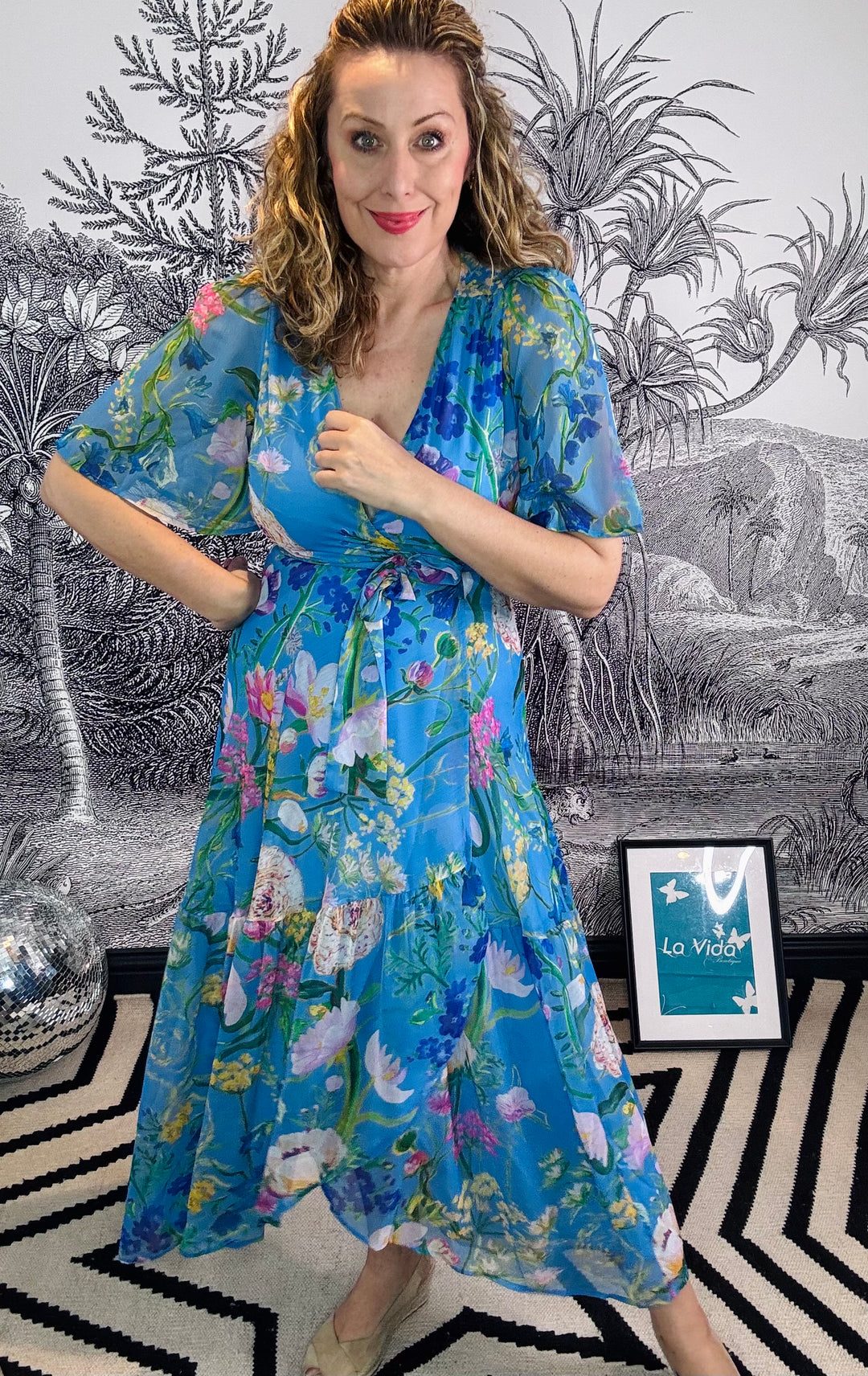 The Alyssa Flutter Sleeve Maxi Wrap Dress with Tie Waist