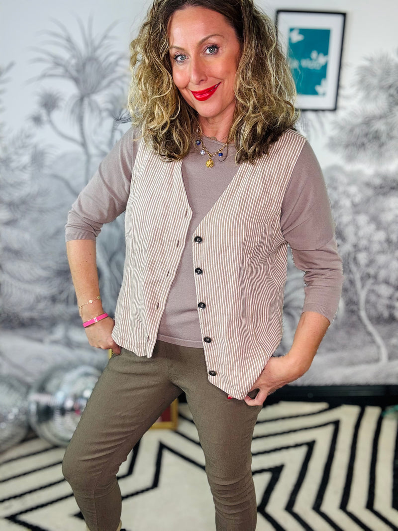 Melina Striped Linen Waistcoat in Desert Sand