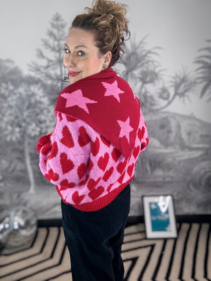 Rachaels Reversible Knitted Neck Triangle Scarf Star Print