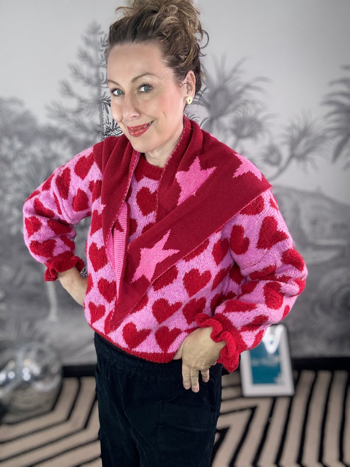 Rachaels Reversible Knitted Neck Triangle Scarf Star Print