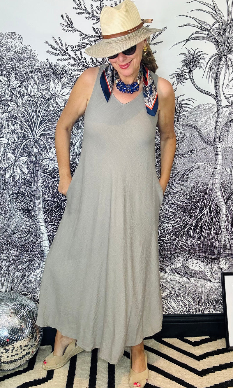 Gemma Sleeveless V-Neck Maxi Dress with Pockets