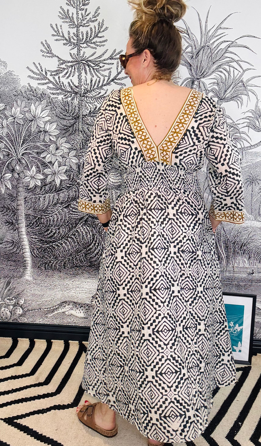 Malaga V Neck Printed Cotton Dress