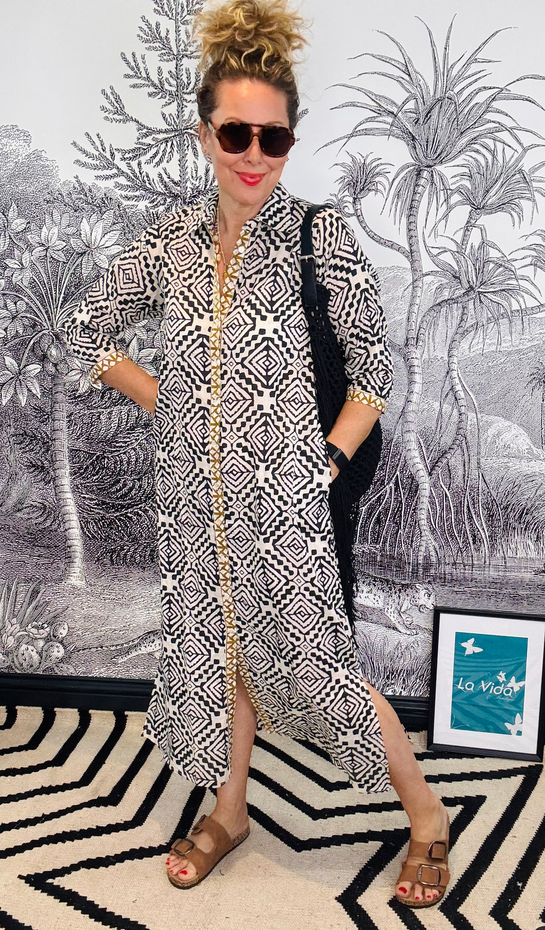 Madrid Printed Cotton Button Down Shirt Dress