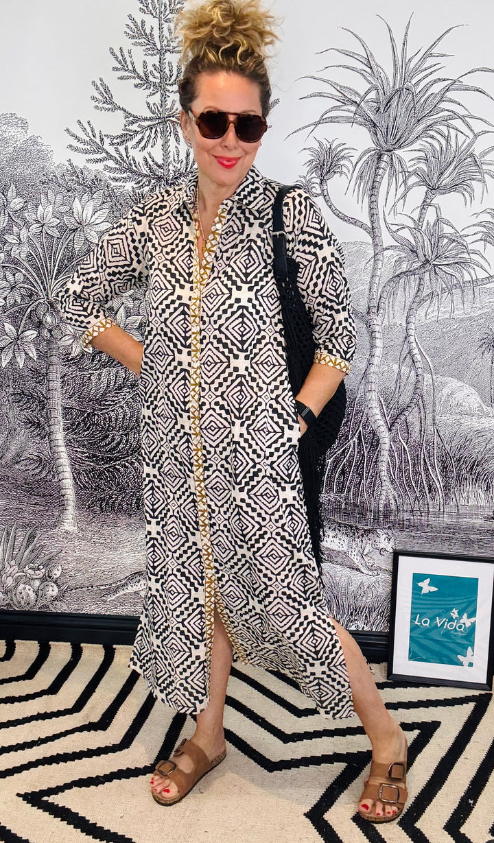 Madrid Printed Cotton Button Down Shirt Dress