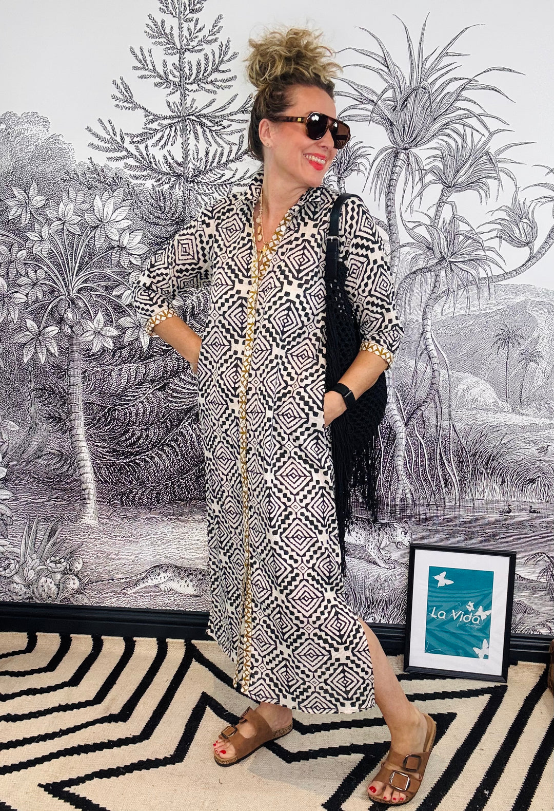 Madrid Printed Cotton Button Down Shirt Dress