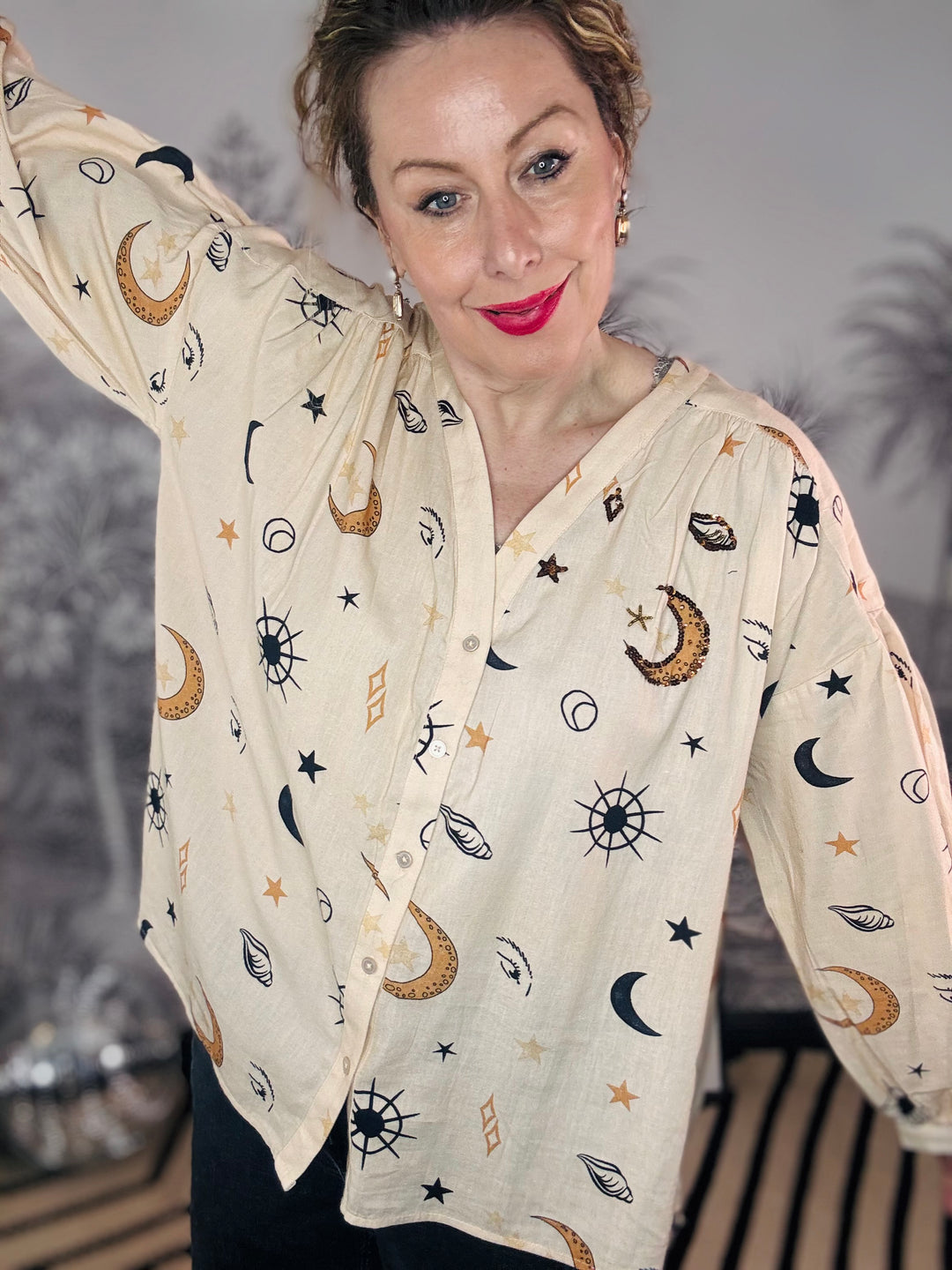 Astro Star &amp; Moon Psychedelic Cotton Blouse