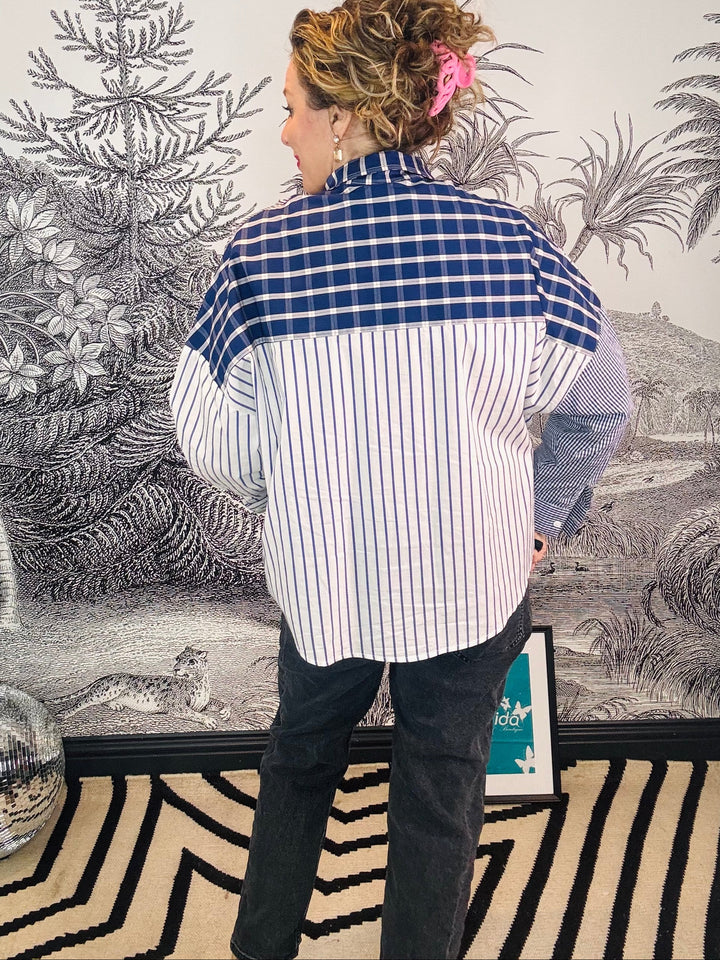 Charlie Checkered &amp; Stripe Patchwork Panel Shirt